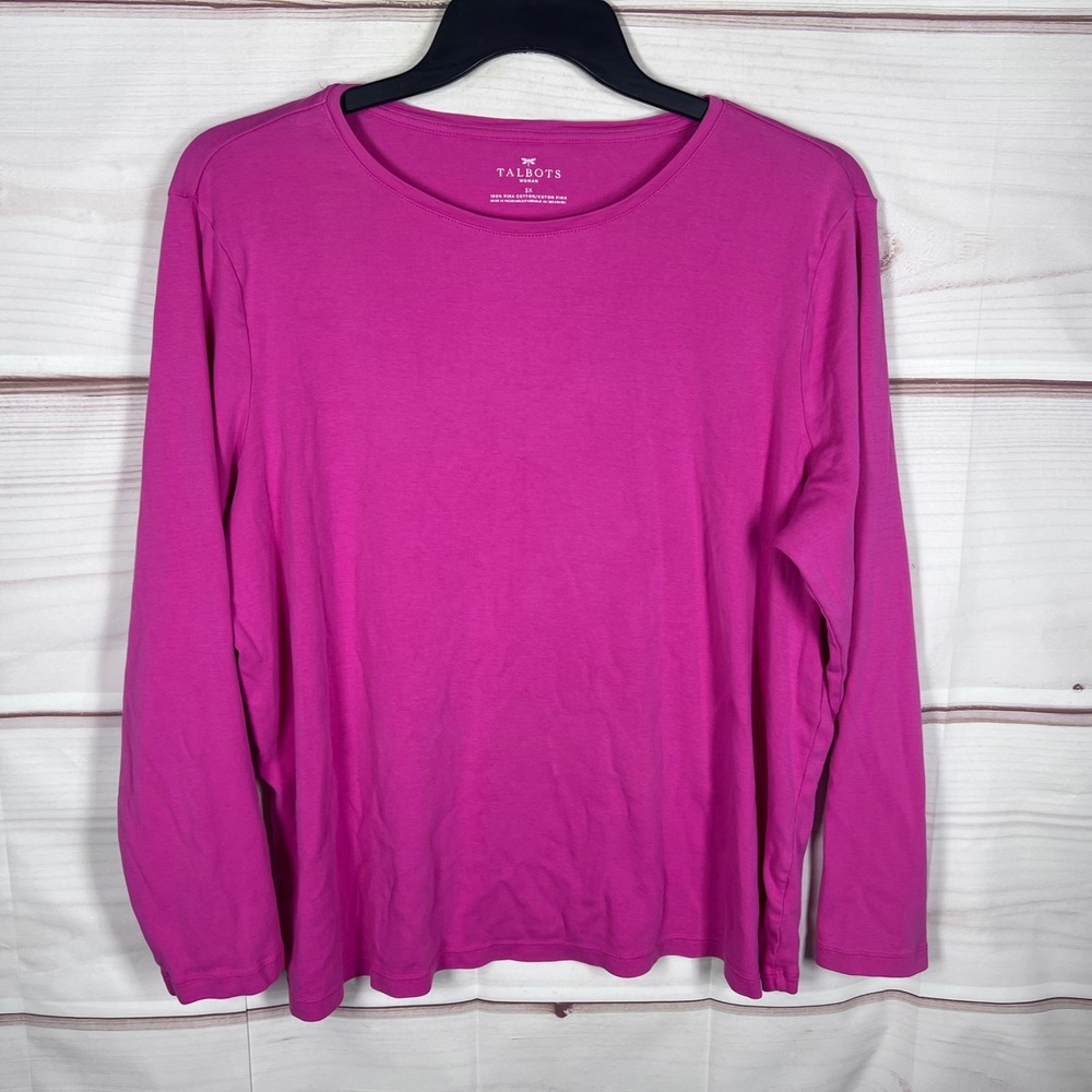 Talbots T Shirt Womens 3X Pink Pima Cotton Long Sleeve Crew Neck Casual Top Knit